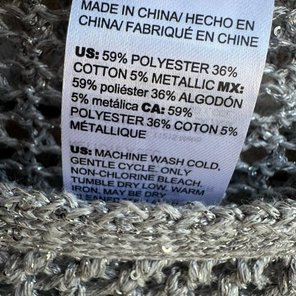 Chico's Long Sleeve Crew Neck Silver/Gray Mesh Open Knit Sweater Size 1 (M) - Picture 4 of 9